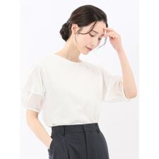 【袖シアー】m.f.エディトリアル ランタンスリーブ クルーネック プルオーバー