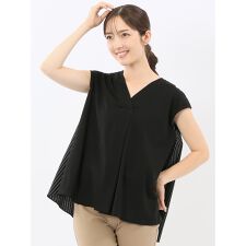 【ストレッチ】m.f.エディトリアル 布帛切替 バックフレア 半袖プルオーバー