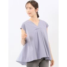 【ストレッチ】m.f.エディトリアル 布帛切替 バックフレア 半袖プルオーバー