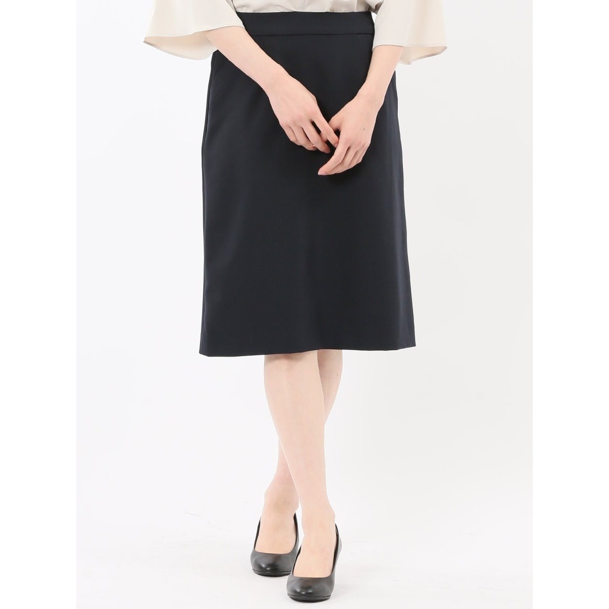 ストレッチ ウォッシャブル】m.f.エディトリアル フレアースカート 紺