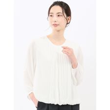 【透け防止 裏地付き】m.f.エディトリアル 消しプリーツ 長袖プルオーバーブラウス