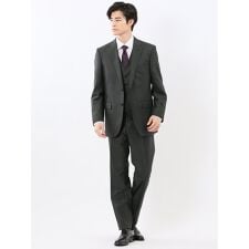 【ストレッチ 光沢 ウール混】m.f.エディトリアル 2ボタン3ピース スーツ メランジグレー