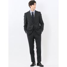 【ストレッチ ウォッシャブル】m.f.エディトリアル 2ボタン2ピース スーツ メランジ黒