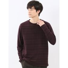 【綿混】m.f.エディトリアル リンクスボーダージャガード クルーネック長袖Tシャツ