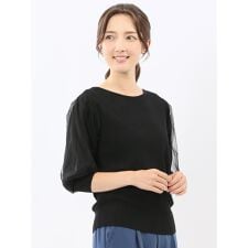 【ストレッチ ハンドウォッシャブル】m.f.エディトリアル 袖チュール ニットプルオーバー