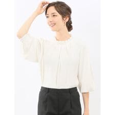 【 ストレッチ ウォッシャブル】m.f.エディトリアル タック衿 長袖プルオーバーブラウス