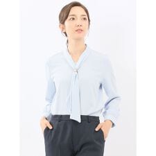 【ストレッチ イージーケア UVカット】m.f.エディトリアル ボウタイ 長袖プルオーバーブラウス