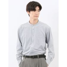 【ストレッチ 吸水速乾 イージーケア】m.f.エディトリアル バンドカラー ビジカジ長袖シャツ