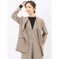 【ストレッチ ウォッシャブル】m.f.エディトリアル ウール調ノーカラージャケット(セットアップ可)