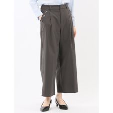 ストレッチ ボタン付き ワンタック ワイドパンツ