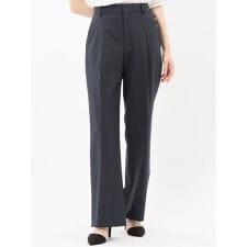 ストレッチウォッシャブル ピンスト タックワイドパンツ 紺(セットアップ可能)