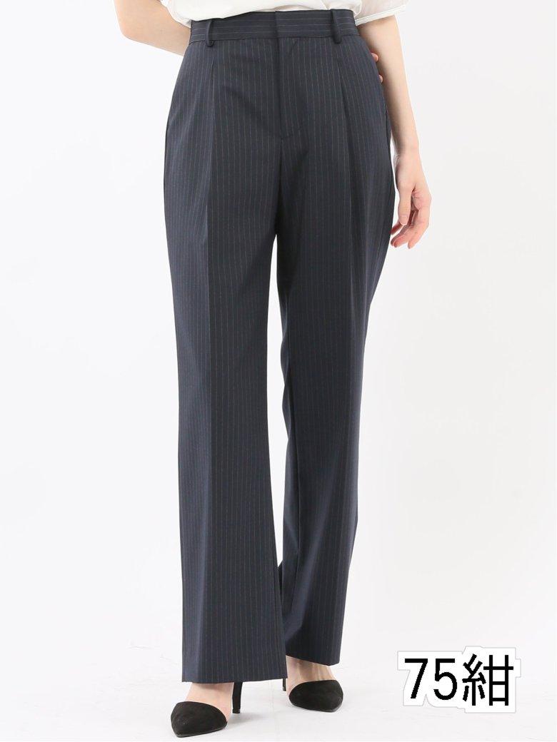 ストレッチウォッシャブル ピンスト タックワイドパンツ グレー