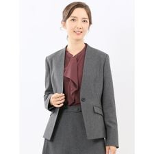 【ストレッチ ウォッシャブル】m.f.エディトリアル ウール調 ノーカラージャケット グレー