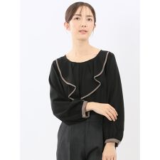 【ストレッチ イージーケア UVカット】m.f.エディトリアル フリル プルオーバーブラウス