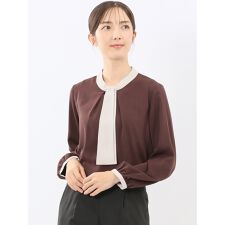 【ストレッチ イージーケア UVカット】m.f.エディトリアル 配色ボウタイ プルオーバーブラウス