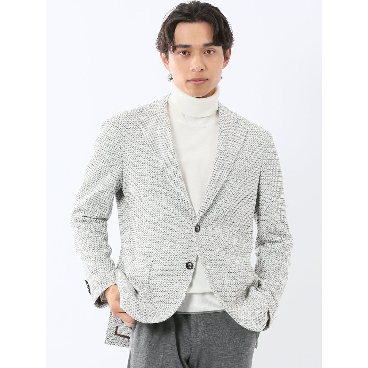 表地ストレッチ ツイード調】m.f.エディトリアル ライトニット 2ボタン