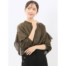 【ややゆったり 袖フリル】m.f.エディトリアル マオカラー ブラウス