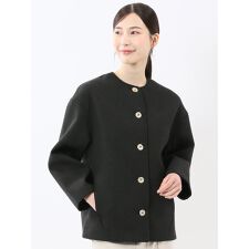 【リラックス ややゆったり】m.f.エディトリアル ツイード調ボンディング ノーカラーブルゾン