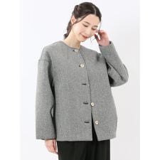 【リラックス ややゆったり】m.f.エディトリアル ツイード調ボンディング ノーカラーブルゾン