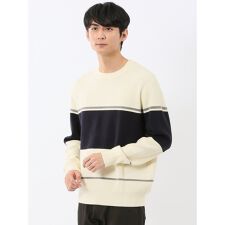 【ストレッチ ウォッシャブル】m.f.エディトリアル 配色切替 クルーニット セータ―