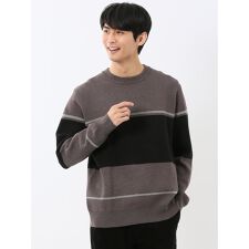 【ストレッチ ウォッシャブル】m.f.エディトリアル 配色切替 クルーニット セータ―