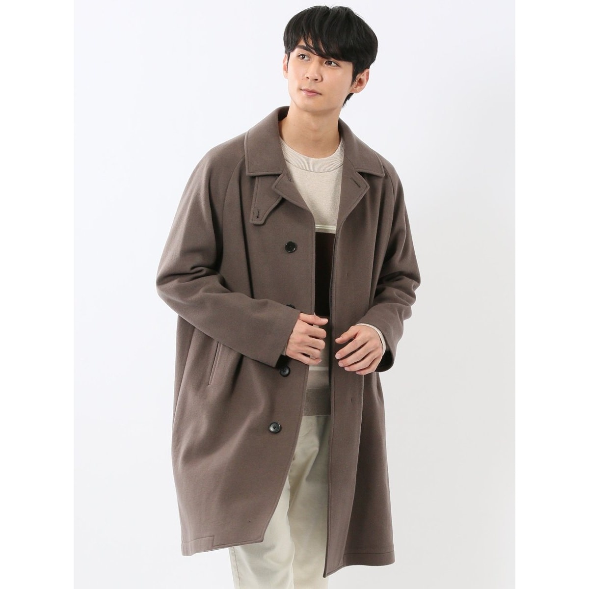 f1410m # カシミヤｘメルトンウール【エディフィス EDIFICE スタンドカラーコート メンズ M】ハウンドトゥース 千鳥格子 チェスターコート EDIFICE SUPER 140\u0027s ウールメルトンフードロングコートM 秋冬新作