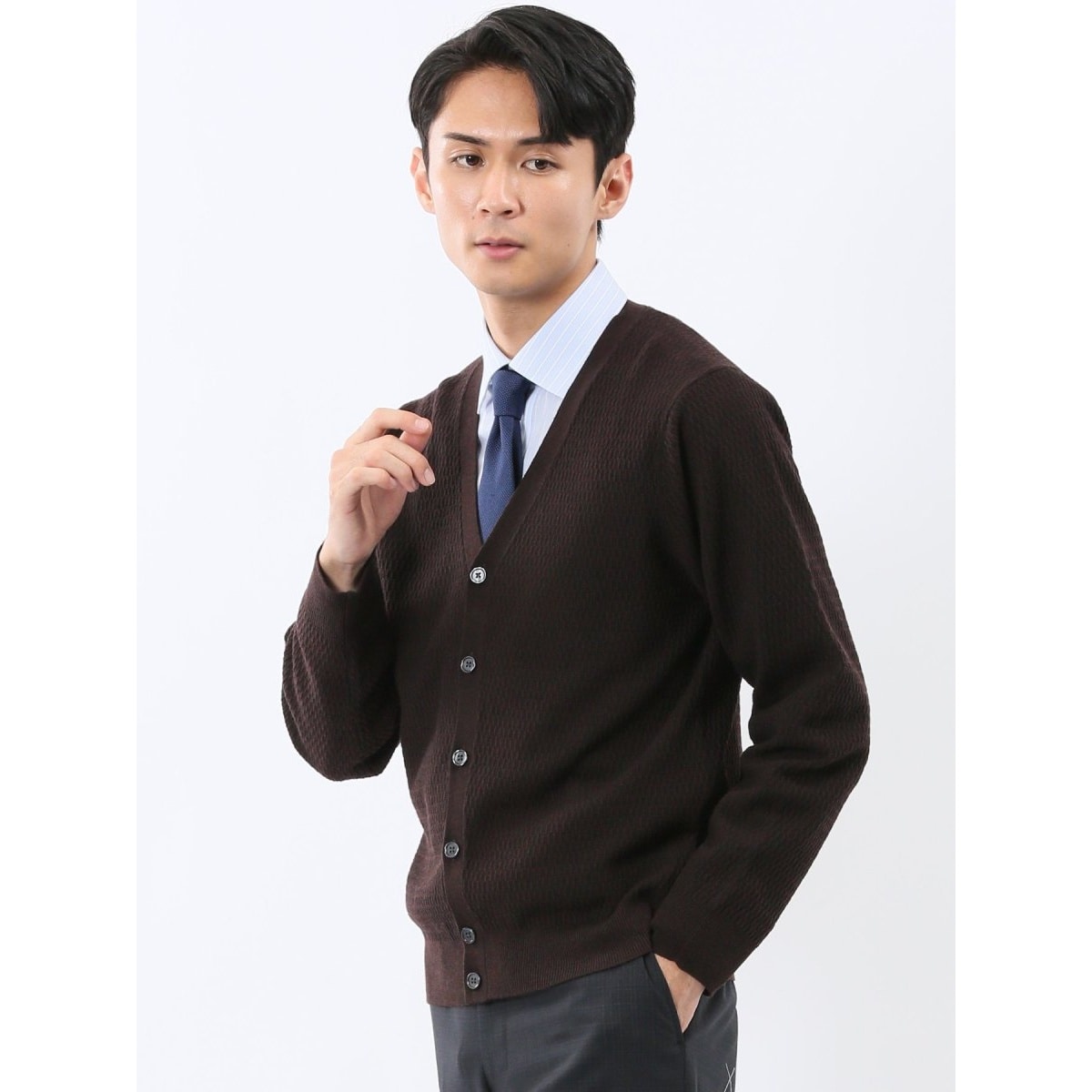 ウール混 ウォッシャブル】タカキュー スタンドフルジップ ニット