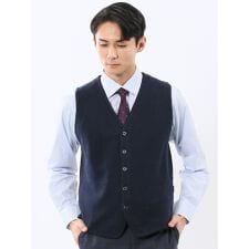 【ウォッシャブル ウール混】m.f.エディトリアル バーズアイ 前開きベスト