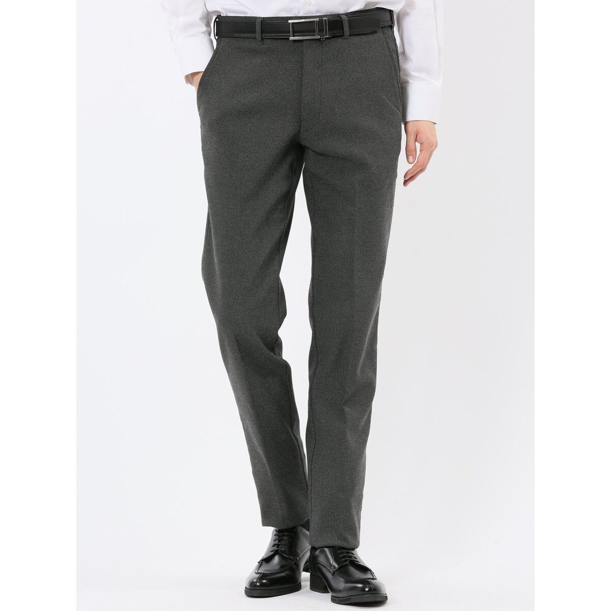 タカキュー Woolen Tec On ノータックビジネスパンツ 千鳥紺