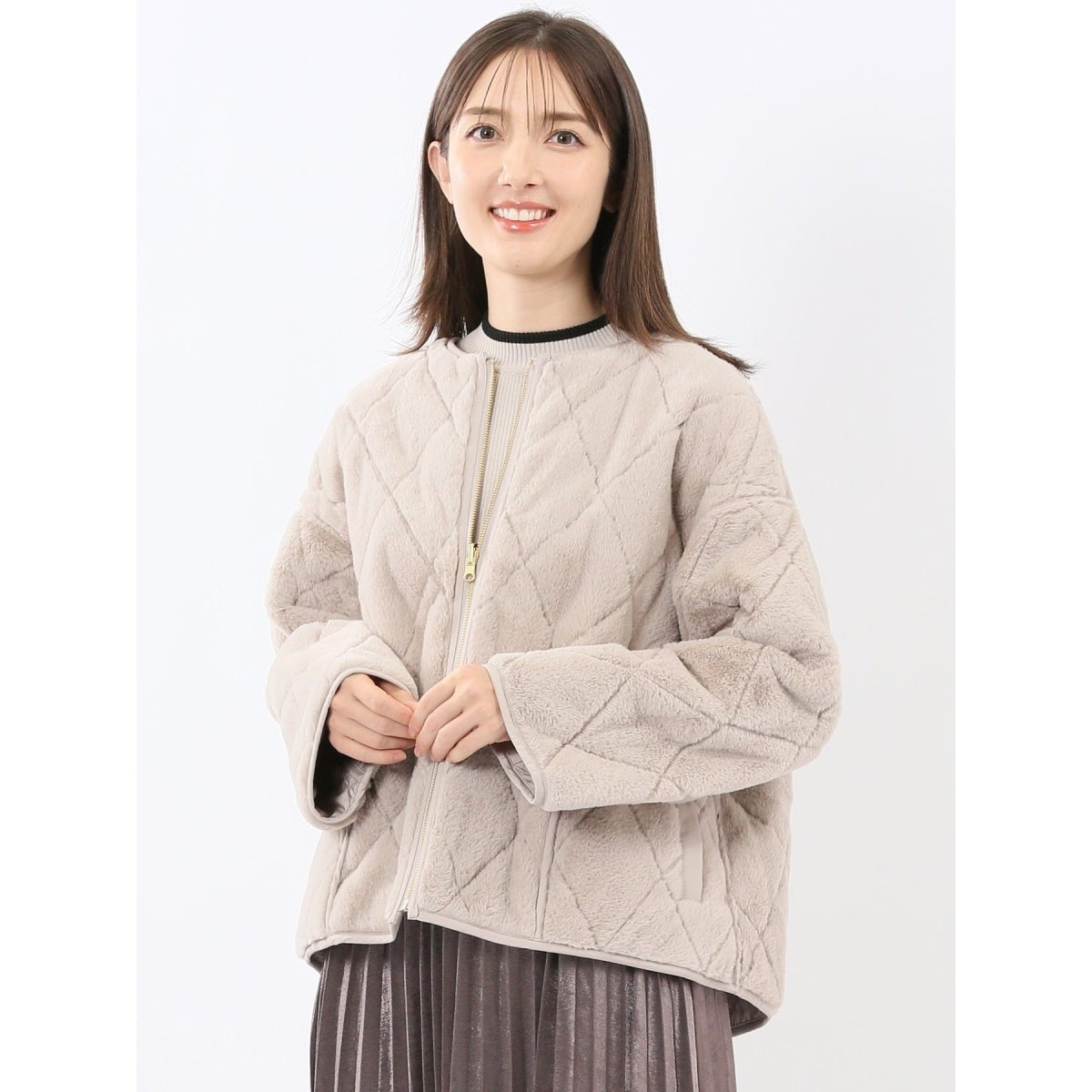 m．f．エディトリアル（m．f．editorial）/【リバーシブル ファー×キルト】m．f．エディトリアル ノーカラー ショート中綿ブルゾン リバーシブル ファー×キルト】m.f.エディトリアル ノーカラー ショート