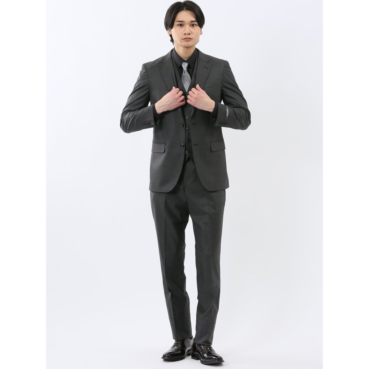 m．f．エディトリアル（m．f．editorial）/【ウール混 ストレッチ】m．f．エディトリアル 2ボタン2ピース ビジネスセットアップスーツ … 光沢 ウール混】m.f.エディトリアル 2ボタン3ピース ビジネス