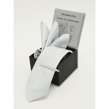 【フォーマル 3点セット BOX付き】m.f.エディトリアル ネクタイ＆ポケットチーフ＆タイバー