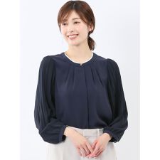 【シフォンジョーゼット】m.f.エディトリアル 袖プリーツ プルオーバーブラウス