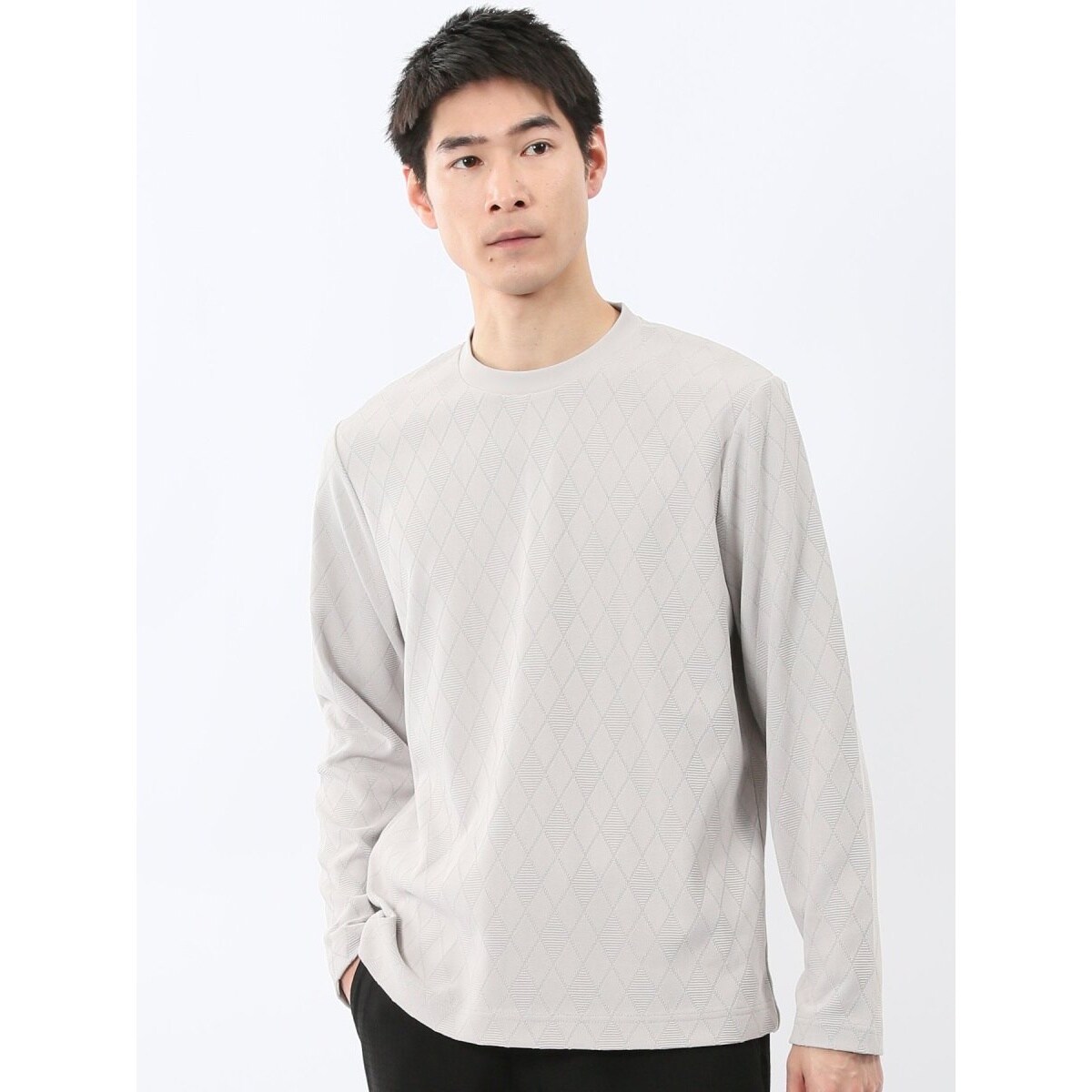 【ロンＴ インナー】m.f.エディトリアル アーガイルジャガード クルーネック長袖Tシャツ
