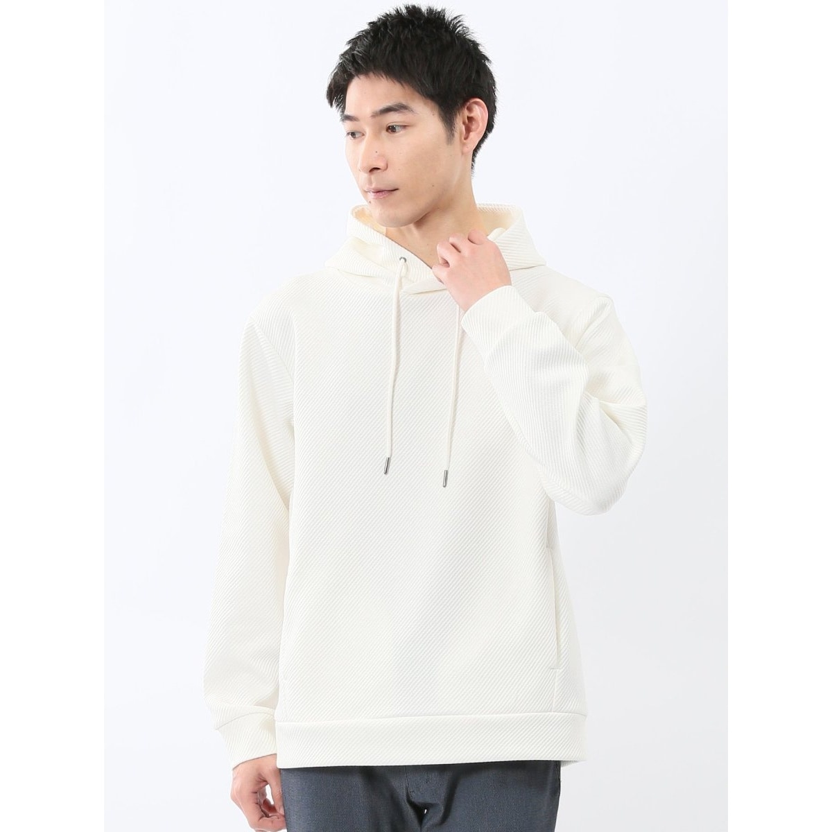 【ストレッチ フーディー】m.f.エディトリアル ふくれジャガード プルパーカー