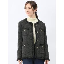 【卒入 セレモニー ハレの日】m.f.エディトリアル ファンシーツイード ノーカラージャケット 黒
