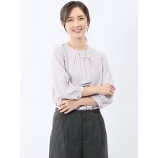 【ストレッチ】m.f.エディトリアル 金具付きボウタイ風 7分袖プルオーバーブラウス