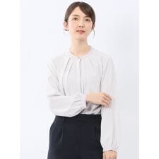 バンドカラー配色 比翼 長袖ブラウス