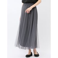 【ウエストシャーリング ロング丈】チャームベリーチック チュール無地 ギャザースカート