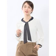 【オフィス 綺麗目】m.f.エディトリアル スカーフタイ プルオーバー 長袖 ブラウス