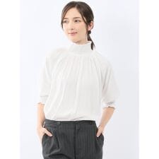 【ウォッシャブル】m.f.エディトリアル ビンテージサテン ハイネック プルオーバー ブラウス