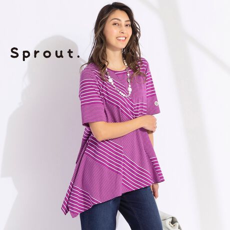 Sprout.】尾州素材ボーダー イレギュラーヘムチュニック | リリアン 