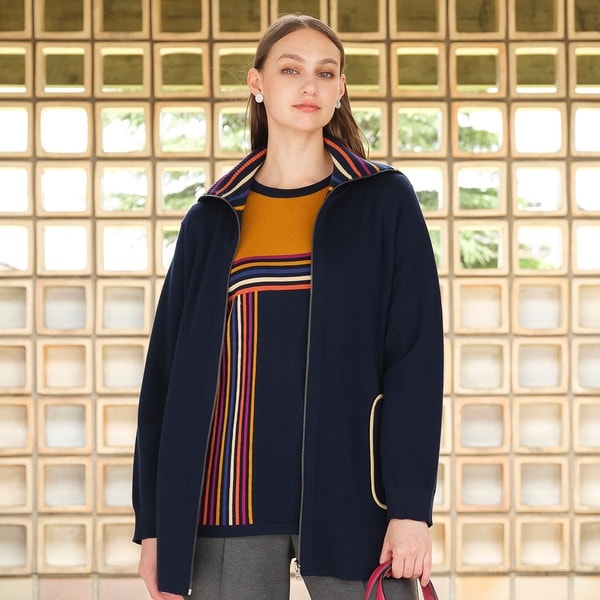 アンサンブル対応】マルチボーダー リバーシブルニットジャケット