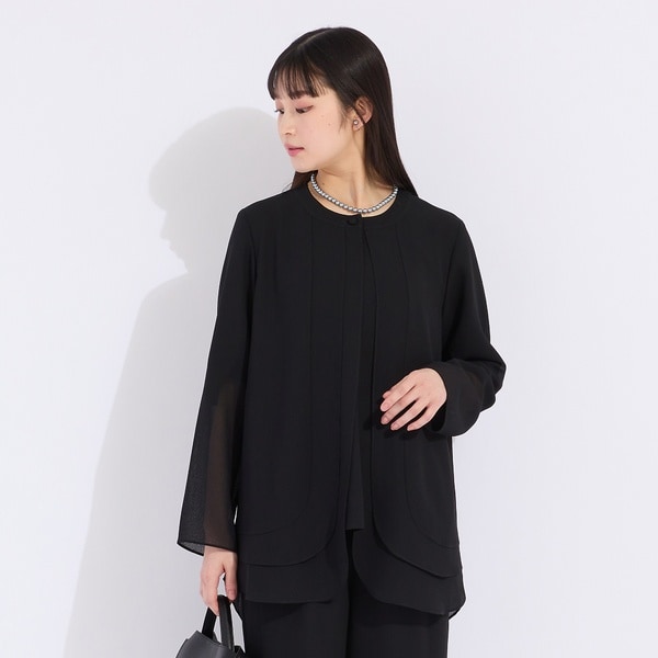 【セットアップ対応】梨地ジョーゼットノーカラージャケット