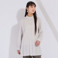 ウォッシャブル　コットンメッシュロングブラウス