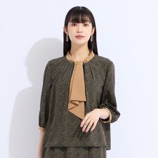 【セットアップ対応】ウォッシャブルボウタイプリントブラウス