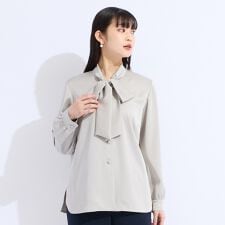 【M～４L】ヴィンデージ調サテンボウタイブラウス