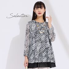 【L～4L】イタリア製素材チュールプリントチュニック