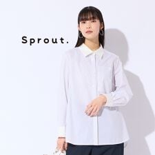 【Sprout./M～4L】イタリア製素材配色使いライン/小花プリントブラウス