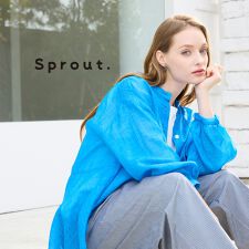 【Sprout./L～4L対応】麻混バンドカラーブラウス